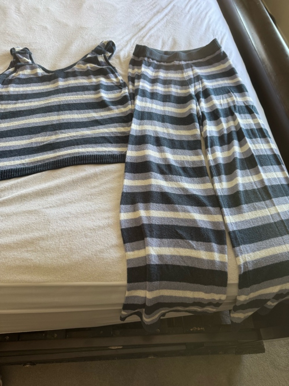 Free People Striped Knit Tank and Wide-Leg Pants Set in Gray, White, Navy